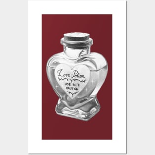 Sepia Alchemy Love elixir potion - monochrome heart bottle Posters and Art